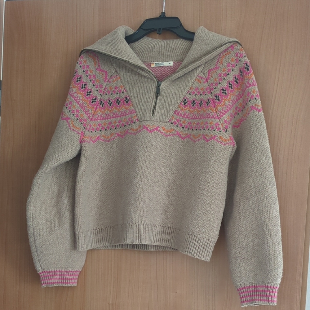 Marine Layer Archive Whitney Fair Isle Quarter Zip Sweater